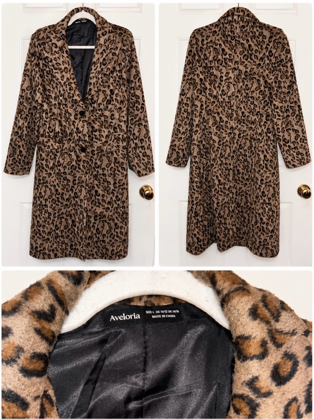 Leopard Print Long Women's Coat - Brown/Black